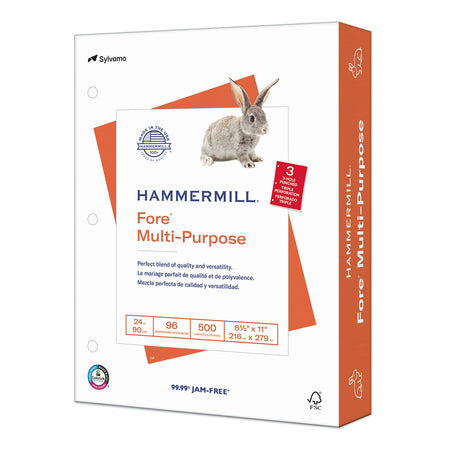 Hammermill Printer Paper, Fore Multipurpose 24 lb Copy Paper, 3 hole - 1 Ream (500 Sheets) - 96 Bright, Made in the USA, 101287 Hammermill