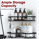 Sakugi Corner Shower Caddy - 2 Pack, Adhesive Shower Organizers, Rustproof Stainless Steel Shower Shelves with 8 Hooks, No Drilling Bathroom Organizers and Storage Racks, Space-Saving, Black,Medium Sakugi