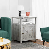 HOSEOKA Farmhouse Nightstand with Charging Station, Grayish White End Table Bedroom with Storage Living Room Side Table Beige Night Stand Industrial Bedside Bed Table with USB Ports and Outlets HOSEOKA