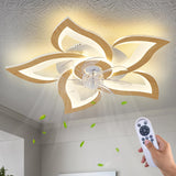 Dalouguan Geometric Ceiling Fan with Lights Remote Control, Wooden Ceiling Fan with Light, 3 Light Color 6 Speeds Low Profile Flush Mount Ceiling Fan for Kitchen Bedroom Living Room Dalouguan