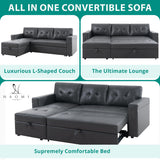 Naomi Home Jenny Sectional Sofa Sleeper with Storage Chaise, Tufted Pull Out Couch with Storage, Sectional Sofa Bed, L-Shaped Reversible Sleeper Sofa with Storage, Dark Gray,Air Leather Naomi Home