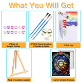 Paint by Numbers Kit for Adults,Stained Glass Paint by Numbers Kit for Beginner Sun Moon Paint by Numbers Kits for Home Table and Gift for Wall Decor 12x16 inch Framed and Easel Meothan