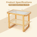 GOFLAME Bamboo Side Table with Glass Top, 2-Tier End Table with PE Rattan Storage Shelf, Home Sofa Side Table, Nightstand Bedside Table, Compact Coffee Table, Accent Table for Bedroom Living Room GOFLAME