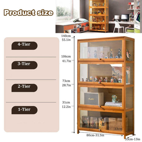 Display Cabinet Curio Cabinet with Acrylic Doors, Figures and Curio Collection Display Case, Floor Standing Clear Showcase for Living Room Bedroom,Gray,L31.5xW12.6xH55.1in Generic
