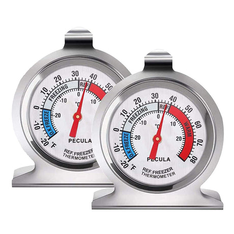 2 Pack Refrigerator Thermometer, -30~30°C/-20~80°F, Classic Fridge Analog Thermometer Large Dial with Red Indicator Thermometer for Freezer Refrigerator Cooler PECULA