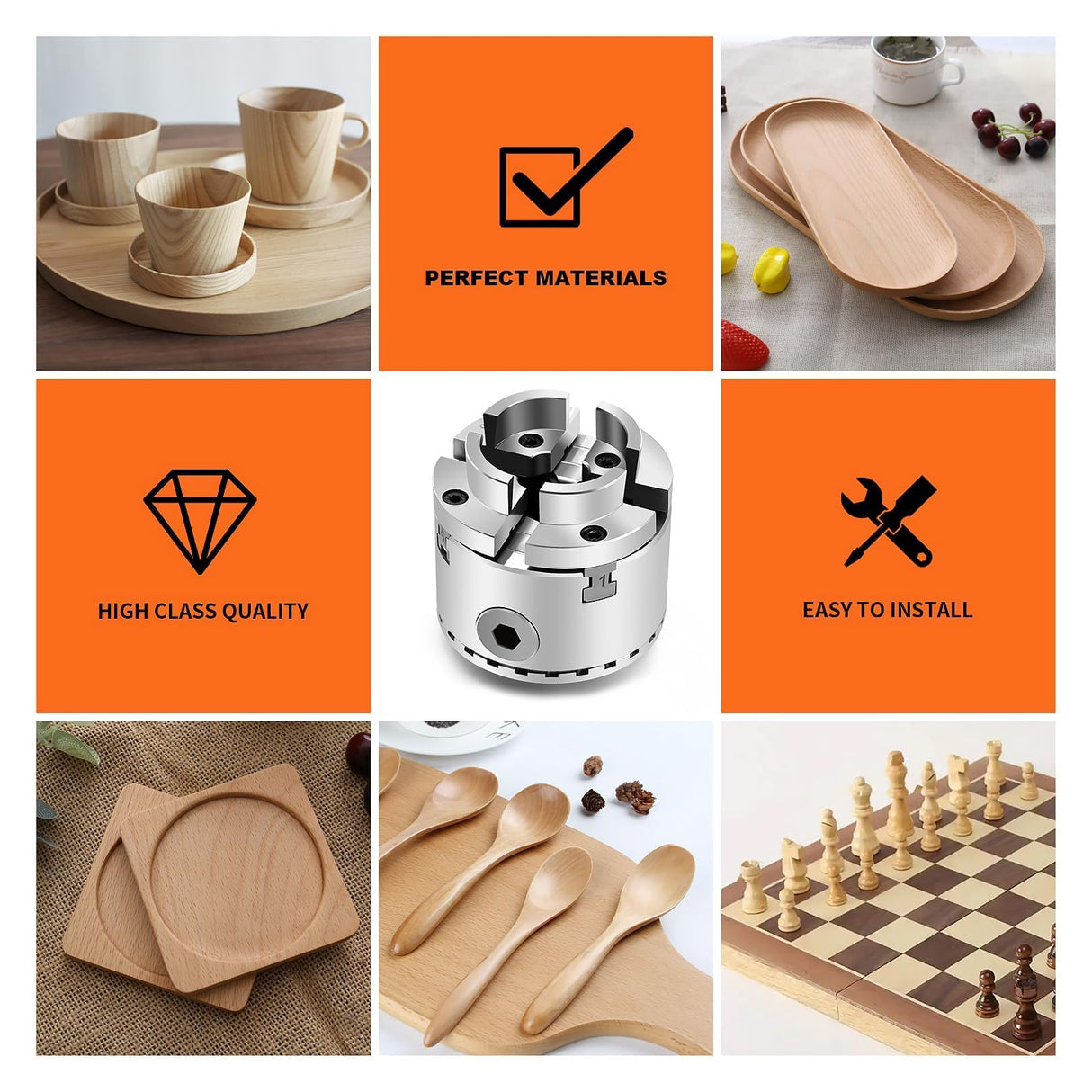 Aspaton 2.75 Inch 4 Jaw Self-Centering Lathe Chuck Set with 1-Inch x 8TPI Thread & Inner Hexagon Spanner Aspaton