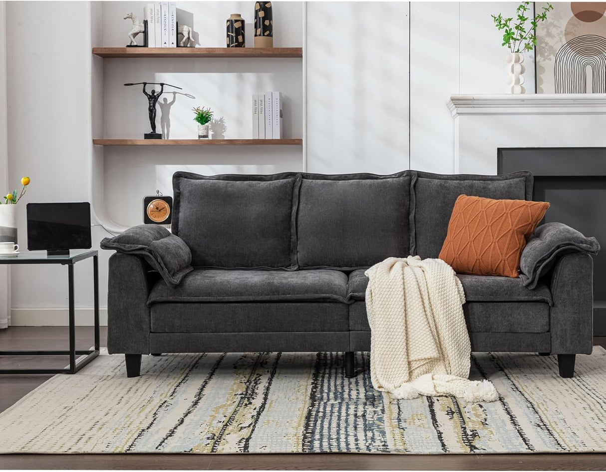 TYBOATLE Sofa Couches for Living Room, Mid-Century Modern Comfy 85" W Loveseat w/2 USB Charger & Wide Arms, 3 Seater Cloud Small Couch Sofas for Small Space Apartment Bedroom Office (Dark Grey) TYBOATLE