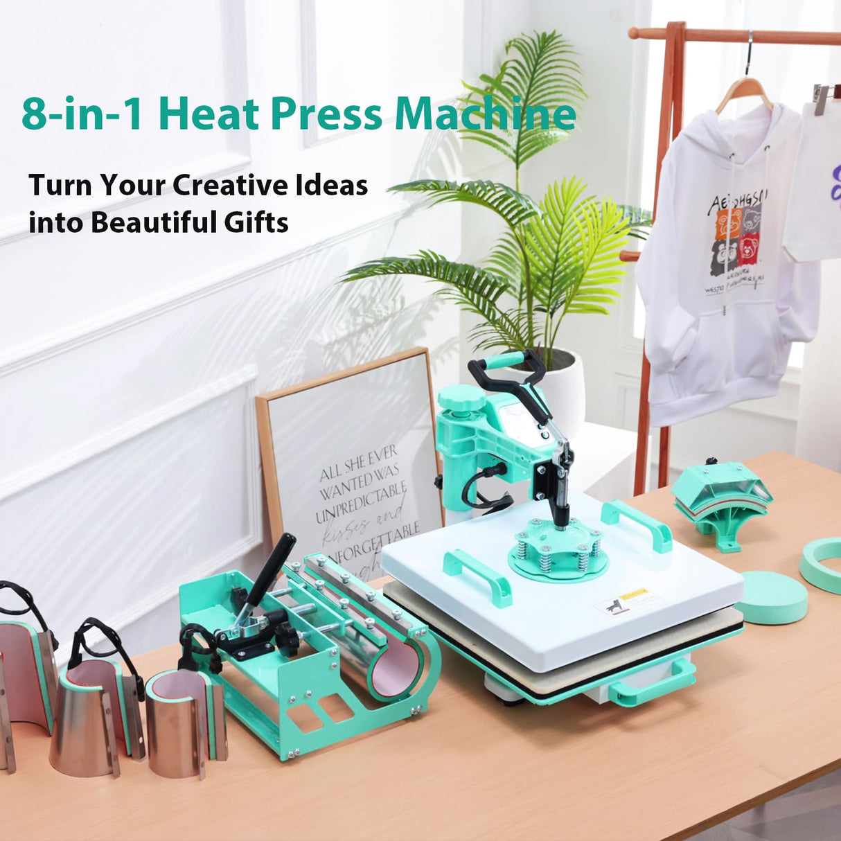 15x15 Heat Press Machine, 8in1 Multi-Purpose Heat Press with 11-30oz Tumbler/Mug/Hat Press, 360° Swing Away/Slide Out Sublimation Tshirt Combo, DIY Heats Transfer Press Vinyl AKEYDIY