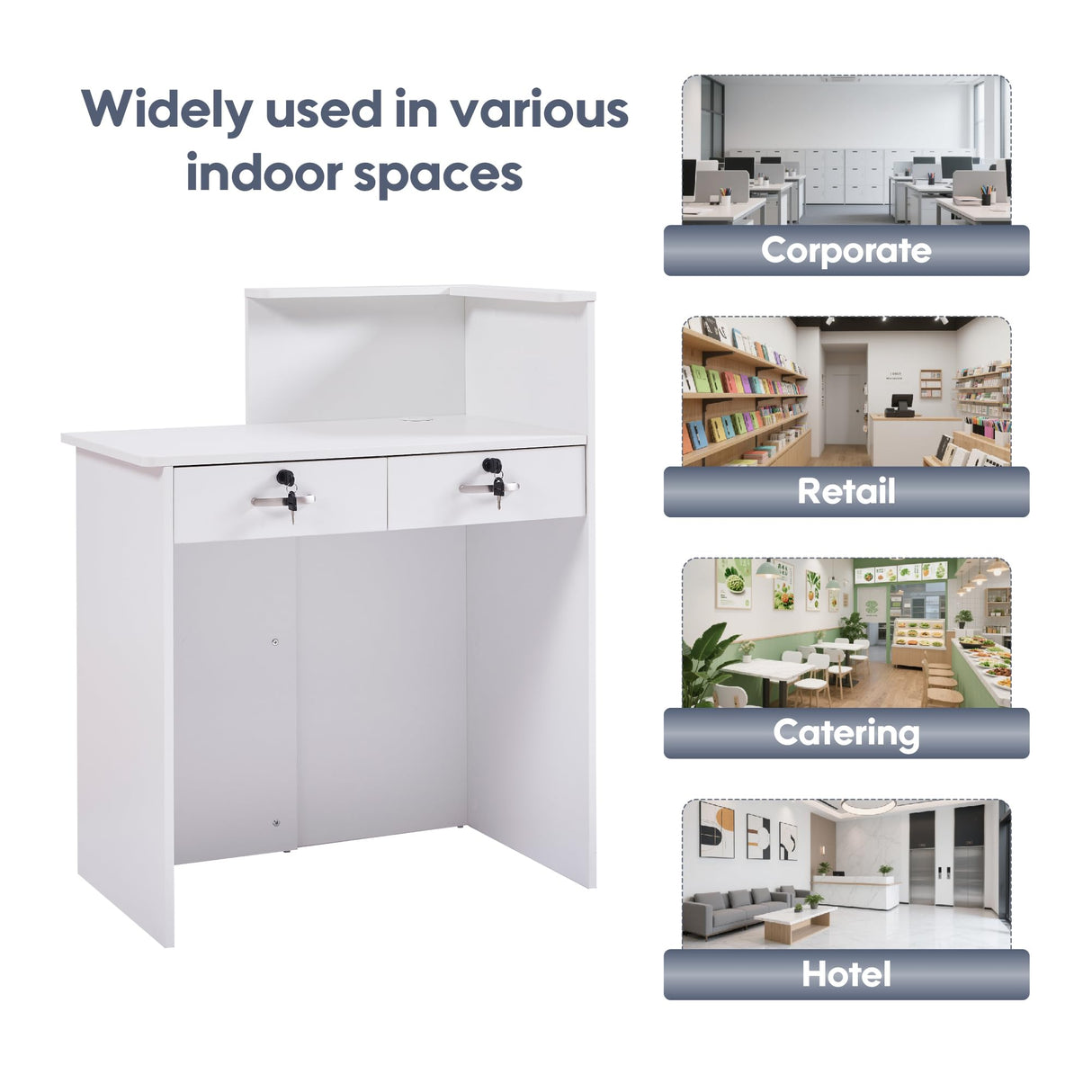 Zethvax Reception Desk with Counter,Small Front Desk with Two Lockable Drawers,Cable Management Holes,Counter Table for Salon Lobby Office Home Zethvax