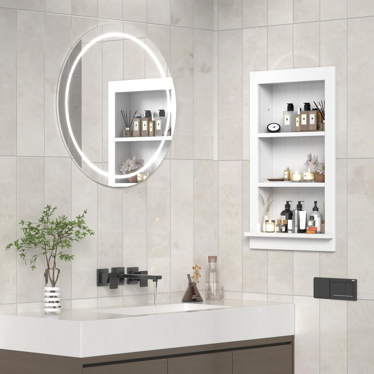 Recessed Medicine Cabinet with Shelves – in-Wall Medicine Cabinet Organizer for Bathroom, Kitchen or Bedroom – Modern White Niche Storage Cabinet 14x24 GOFEI