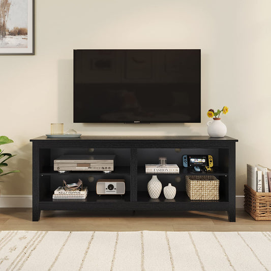 Panana TV Stand, Classic 4 Cubby TV Stand for 60 inch TV, Entertainment Center Media Television Stand for Living Room Bedroom (Black, 55 inch)