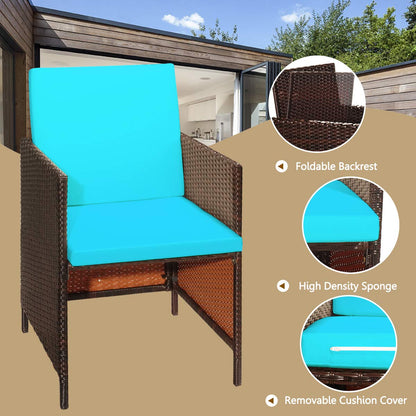 RELAX4LIFE 9-Piece Outdoor Dining Set - Patio Wicker Furniture Set w/Acacia Wood Tabletop, Soft Seat & Back Cushions, Dining Table & Chair Set for Backyard, Poolside (Turquoise) - WoodArtSupply