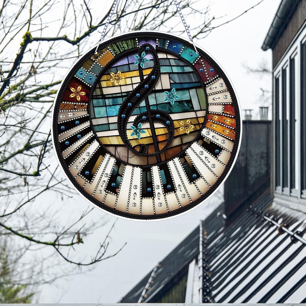 5D Diamond Painting Kits Hanging Pendant, Glass Special Shaped Piano Notes DIY Diamond Painting Hanging Suncatcher, Double-Sided Pattern Window Pendant Ornament for Home Decoration and Gift Generic