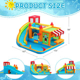 FBSPORT Inflatable Bounce House Water Slide, Bounce House for Kids with Toy Market Stand Splash Pool Bouncer Climbing Wall Water Gun Ball Dart, Bouncy Castle W/620W Blower for Outdoor Indoor, Red FBSPORT