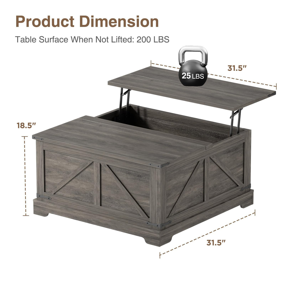 Vabches 31.5" Lift Top Coffee Table with Storage, Farmhouse Square Coffee Tables for Living Room, Center Table with Charging Station and Hidden Space, Grey Vabches