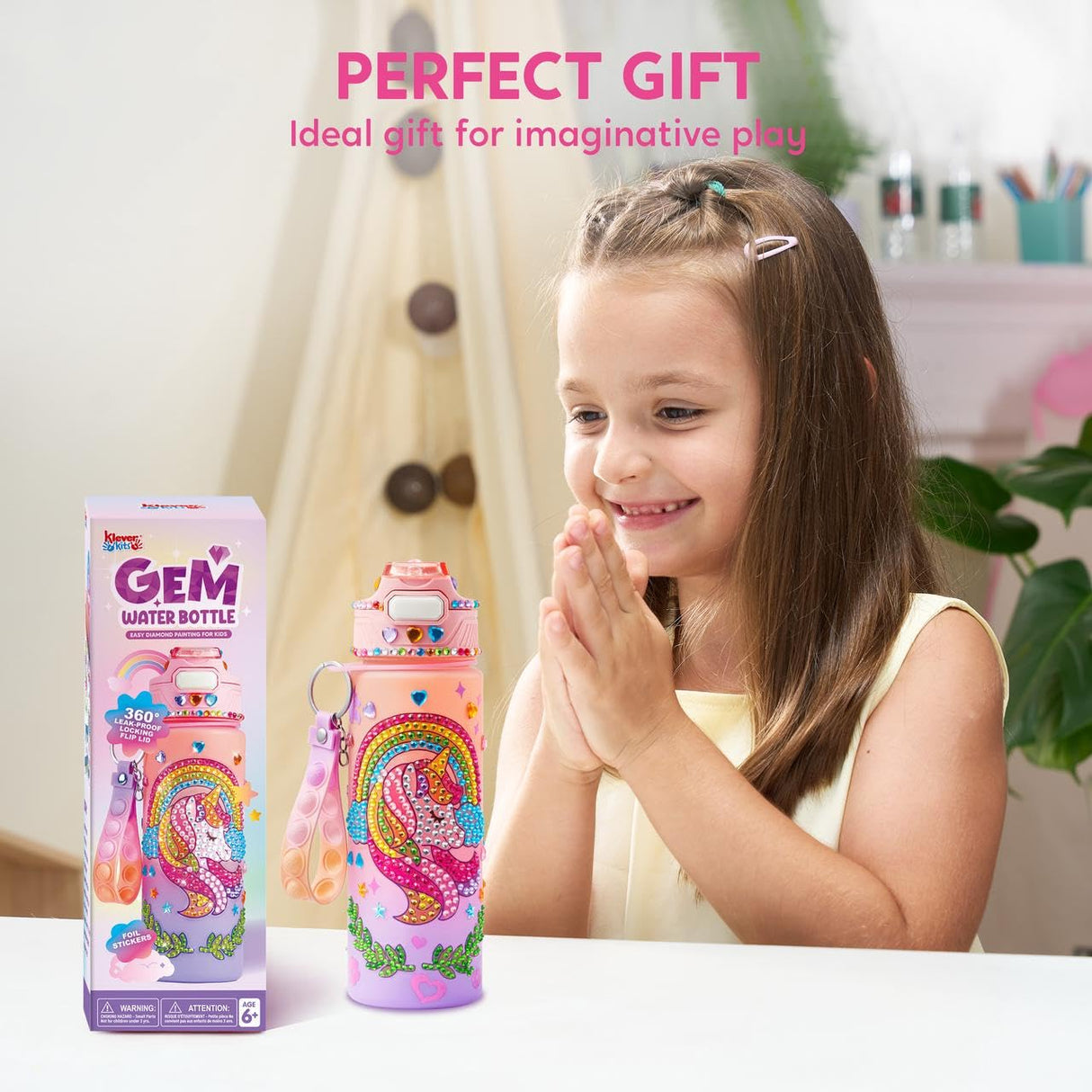 Klever Kits Decorate Your Own Water Bottle Kits for Girls Age 6+, Unicorn DIY Gem Diamond Painting Crafts, Girl Birthday Gift Arts and Crafts Fun Arts for Girls Birthday Christmas Klever Kits