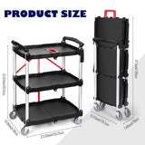 Folding Service Cart Heavy Duty 176 LBS w/ 360° Swivel Wheels Ergonomic Red Handle Foldable Utility Cart for Office Garage Home Kitchen Storage Collapsible Tool Cart COZONY