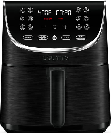 Gourmia Air Fryer Oven Digital Display 7 Quart Large AirFryer Cooker 12 Touch Cooking Presets, XL Air Fryer Basket 1700w Power Multifunction GAF716 Black and Stainless Steel Accents FRY FORCE 360° Gourmia