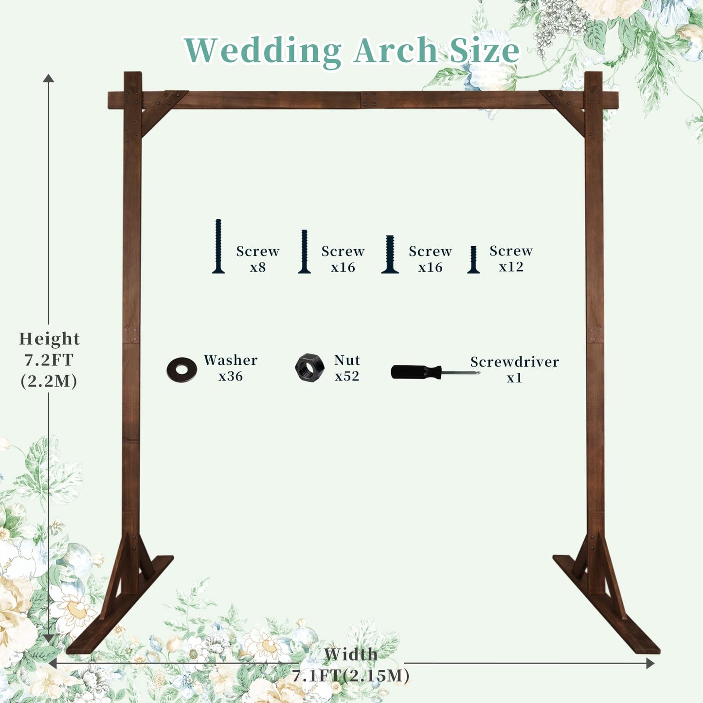 Funtiger Wooden Wedding Arch 7.2FT, Square Wedding Arches for Ceremony Decoration, Wedding Backdrop Stand for Proposal Wedding Birthday Valentine's Day Parties Outdoor Indoor Decor - WoodArtSupply