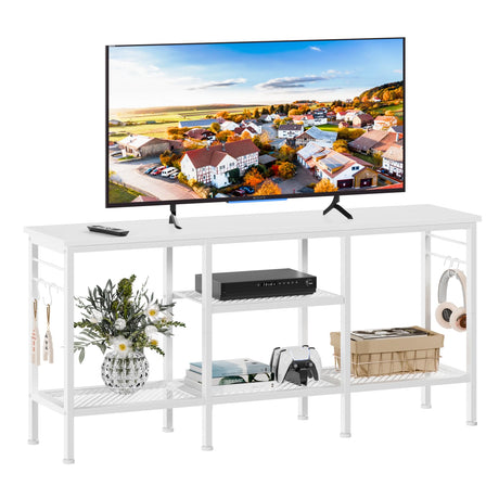 Furologee TV Stand for TVs up to 55 Inch, Entertainment Center with Open Storage Shelves, TV Media Console Table with Soundbar Shelf for Living Room, Bedroom, White Furologee
