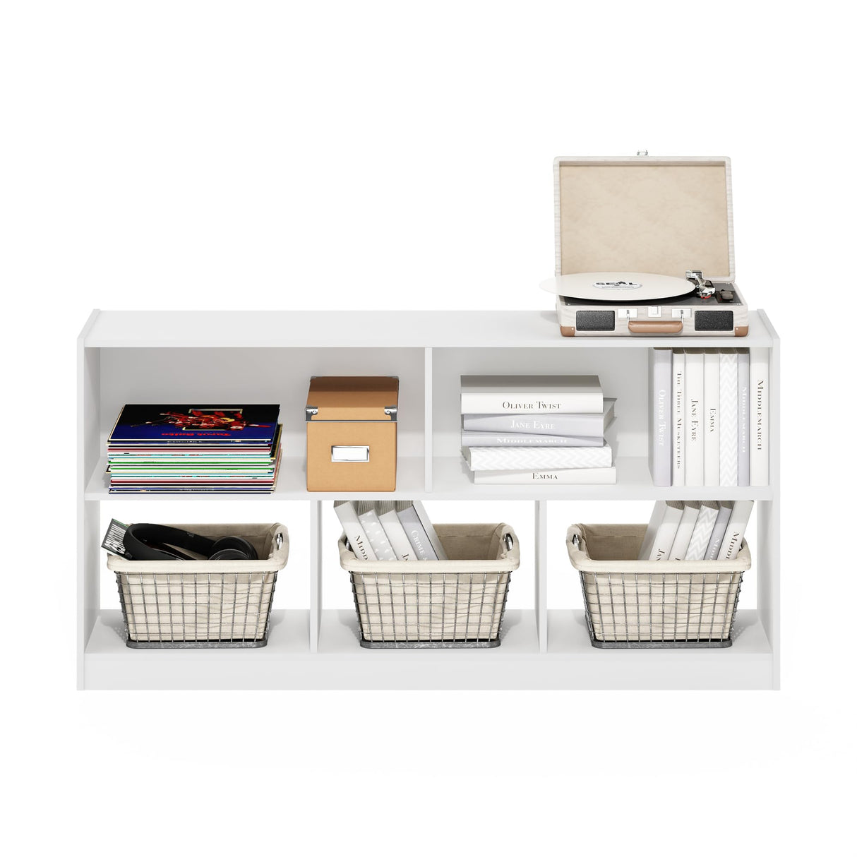 Furinno DALY Book Shelf, 5-Cube Bookshelf, Horizontal Cube Storage Organizer Bookcasde, 10.9 x 47.2 x 23.6, for Living Room, Bedroom, Home Office, White Furinno