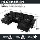 mestyl Modular Sectional Sofa Comfy Cloud Couch, U Shaped 3 Deep Seat Sofa Couch with 2 Ottoman, 120" Soft Modern Couches Set for Living Room, Chenille, Black, MT001 mestyl