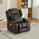 URRED Rocker Recliner Chair for Adults with Vibrating Massage and Heat, 270° Swivel Glider Rocking Chair Nursery Power Reclining Sofa with Ambient Lighting, Cup Holders, Faux Leather, Dark Brown URRED