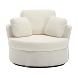 Swivel Barrel Chair, Modern Fabric Oversized 360 Degree Club Accent Arm Chairs, Single Round Living Room Sofa Chair w/ 3 Pillows for Nursery, Bedroom, Reading, Office, Ivory JEEOHEY