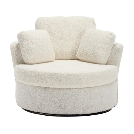Swivel Barrel Chair, Modern Fabric Oversized 360 Degree Club Accent Arm Chairs, Single Round Living Room Sofa Chair w/ 3 Pillows for Nursery, Bedroom, Reading, Office, Ivory JEEOHEY