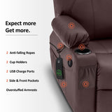 MCombo Electric Power Lift Recliner Chair Sofa with Massage and Heat for Elderly, 3 Positions, 2 Side Pockets, and Cup Holders, USB Ports, Faux Leather 7040 (Light Brown, Medium) MCombo