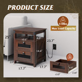 WLIVE Nightstand with Charging Station, Farmhouse End Table, Side Table with 2 Mesh Drawers Storage & Open Shelf, Rustic Wooden Cabinet Night Stand for Living Room, Bedroom, Espresso WLIVE