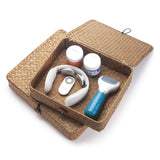 Flat Seagrass Storage Bins with Lid, Wicker Basket for Shelf Organize, Set of 2 (Small+Large) DOKOT