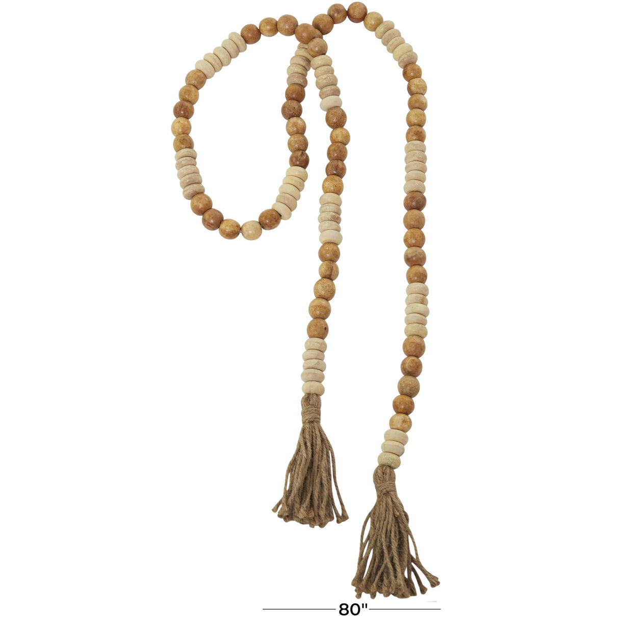 Deco 79 Mango Wood Handmade Garland with Tassel Round Long Carved Beaded , 80" x 1" x 1", Brown Deco 79