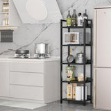 Furologee 5 Tier Bookshelf with Drawer, Kitchen Bakers Rack with Storage, Tall Narrow Bookcase, Industrial Free Standing Display Shelf, Wood and Metal Book Shelf for Bedroom, Living Room, Black Furologee