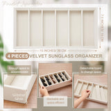 Juexica 4 Pcs Velvet Sunglasses Organizer Tray 6 Grid Sunglass Organizer Velvet Tray Stackable Glasses Display Case for Women Glasses Jewelry Display Watch (Beige) Juexica