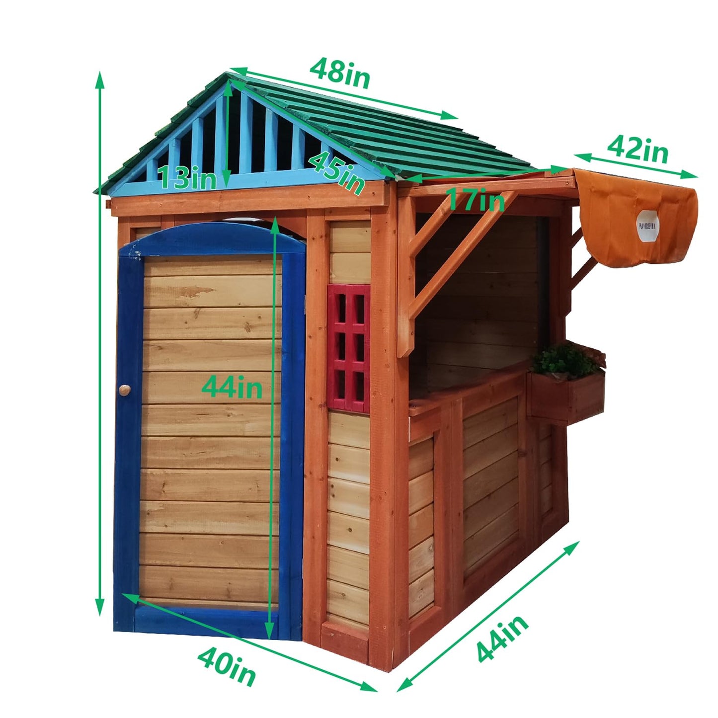 Wooden Outdoor Playhouse, 4-in-1 Game House for Kids Garden Playhouse with Different Games on Every Surface,Solid Wood,61.4" Lx45.98 Wx64.17 H