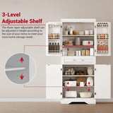 72" Tall Kitchen Pantry Storage Cabinet with Barn Doors Shelves & Drawer, Wood Farmhouse Pantry Cabinet with 4 Adjustable Shelves, Freestanding Cupboard for Dining Room Living Room, Laundry- White ChicHabitat