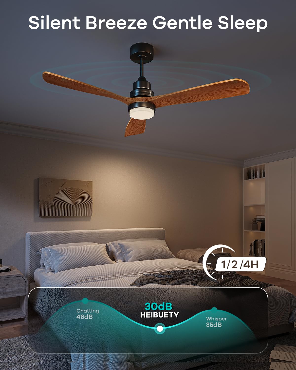 HEIBUETY Ceiling Fans with Lights and Remote, 52 Inch Outdoor Wood Ceiling Fan for Patios with Light, 3 Downrods, Quiet DC Motor, 3 Blade Modern Ceiling Fan for Outside Porch, Farmhouse, Bedroom