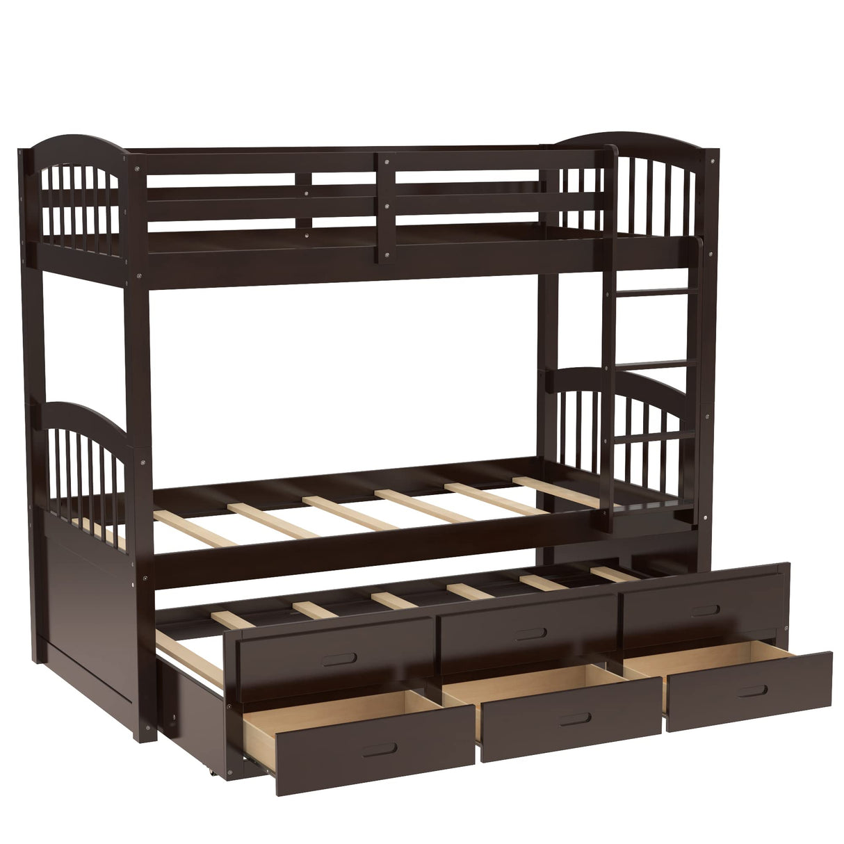 Harper & Bright Designs Twin Over Twin Bunk Bed with Trundle and Storage, Solid Wood Bunk Bed Frame with 3 Drawers for Kids, Teens, Adults (Espresso) Harper & Bright Designs