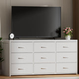 OURPIC Dresser for Bedroom with 9 Drawers, 55 Inch White Dresser TV Stand for 55, 60, 65 Inch TV, Wood Top and Side, Fabric Drawers, Storage, Dressers for Closet, Living Room, Hallway, Entryway OURPIC