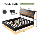 Feonase Floating Bed Frame Full with Led Lights and Charging Station, Wood Full Size Bed Frame with Storage Headboard, Heavy Duty Metal Slats, No Box Spring Needed, Easy Assembly, Noise-Free,Black Feonase
