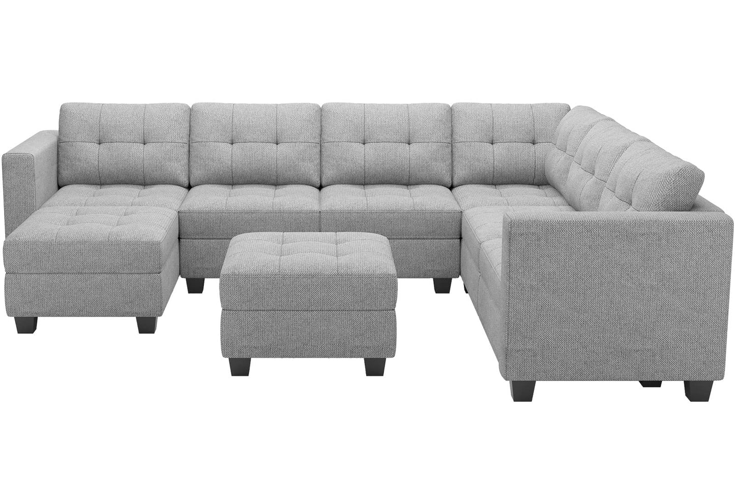 Belffin Modular Sectional Sofa with Storage Ottoman Oversized U Shaped Sofa Set Modular Sofa with Reversible Chaises Modern Fabric Light Grey