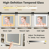 Diwnnue Farmhouse Makeup Vanity Desk with Sliding Mirror, Large Vanity Set with 3 Brightness Lights, Ample Storage, Antique White Diwnnue