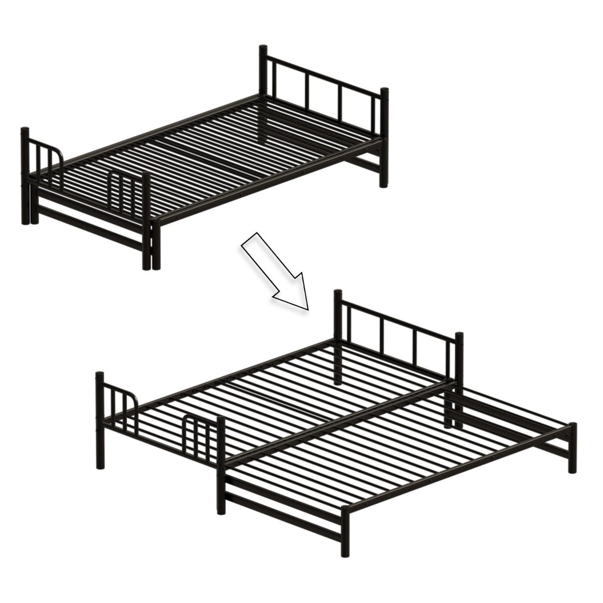 FEIOMKSS Twin Over King Bunk Bed with Pull-Out Trundle - Detachable Metal Twin Bunk Beds with High Guardrail Ladder for 3 Teens/Adults No Box Spring Needed (Twin Bunk w/Pull-Out Bed) FEIOMKSS