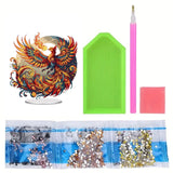 5D Diamond Art Ornaments Kits, DIY 5D Diamond Art Painting Pet Desktop Ornament, Special Shaped Crystal Animal Diamond Art Painting Tabletop Home Office Decor-02-Phoenix Generic