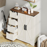 Vabches Farmhouse Bathroom Cabinet, Freestanding Storage Cabinet with 4 Drawers and 2 Doors, Rustic Storage Organizer with Adjustable Shelf for Bathroom, Living Room, Entryway, White Vabches