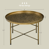 HOMCOM 24" Round Coffee Table with Hammered Tray Top, Vintage Metal Center Table for Living Room, Bedroom, Side Table, Gold HOMCOM