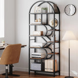 IDEALHOUSE Bookshelf 6 Tier Arched Bookcase 81.7in Tall Display Racks Geometric Open Storage Shelf Unique Book Rack Metal Frame Large Modern Book Shelf for Bedroom, Living Room, Home Office IDEALHOUSE