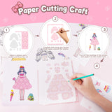 4 in 1 Paper Craft Kits for Girls,Princess Dress-up Activity Book with Water Painting,Poking Art,Sticker,Paper Cutting Craft,Arts and DIY Crafts Kit Gifts Toys for Kids Ages 4 5 6 7 8+ Years Old homicozy