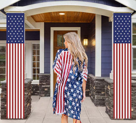 4th of July Independence Day Decorations Memorial Day Decor Indoor and Outdoor Hanging American Flag Banners (2 Pcs) YOYNIIRE